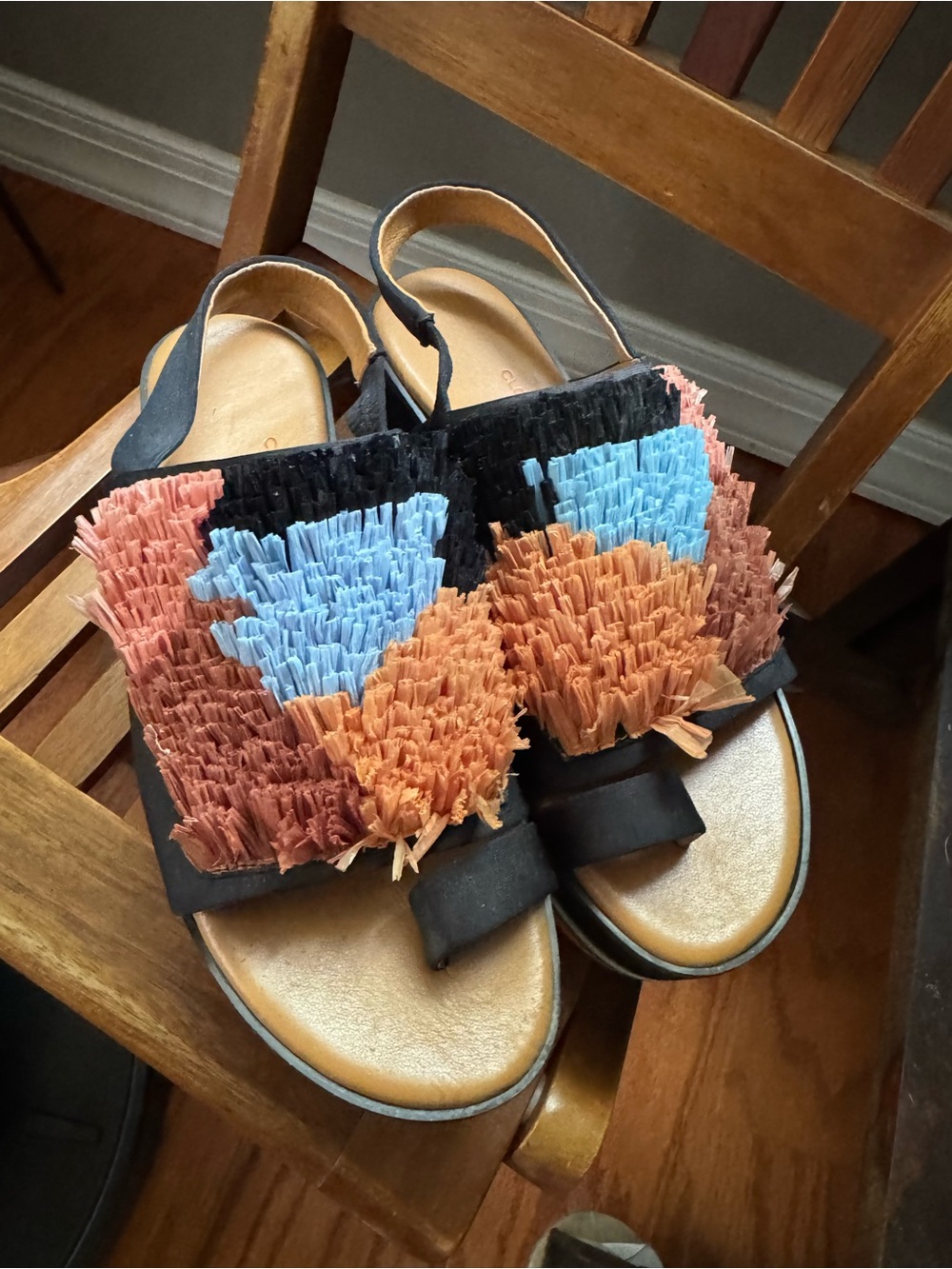 Clover Canyon Black Platform Sandals with Orange, Green & Blue Accents